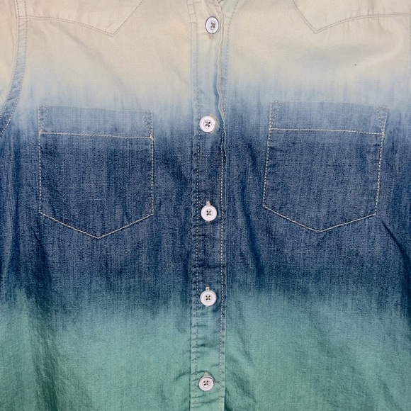 Free People Before Sunrise Ombré Button Down Shirt Blue/Green Size Small - Picture 7 of 13